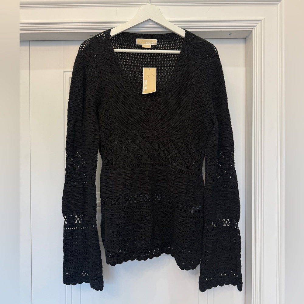 VTG MICHAEL KORS CROCHET BLACK SWEATER BELL SLEEVE 60s SPRING 2006 NWT BOHO